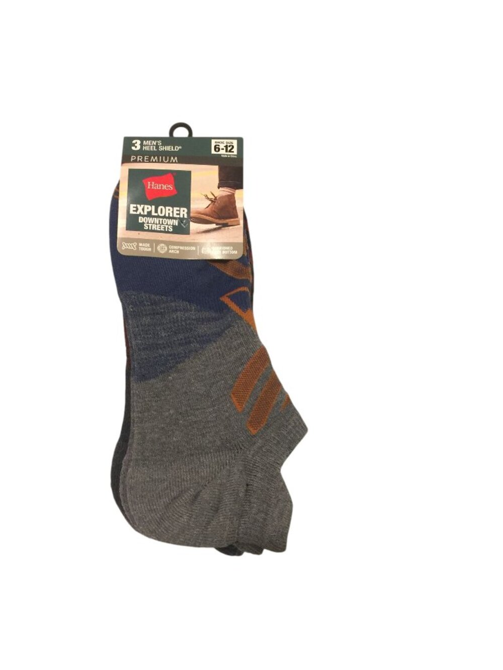 Hanes Explorer Men's 6-12 Downtown Streets Heel Shield Low Cut Socks Set of 3